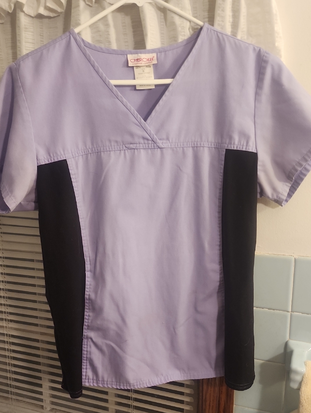 Cherokee Lavender with Black Side Panels V-Neck Scrub Top